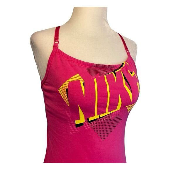 Nike DRI-Fit Graphic Print Racerback Active Tank Top Pink Yellow Knit Athletic S - Picture 2 of 6